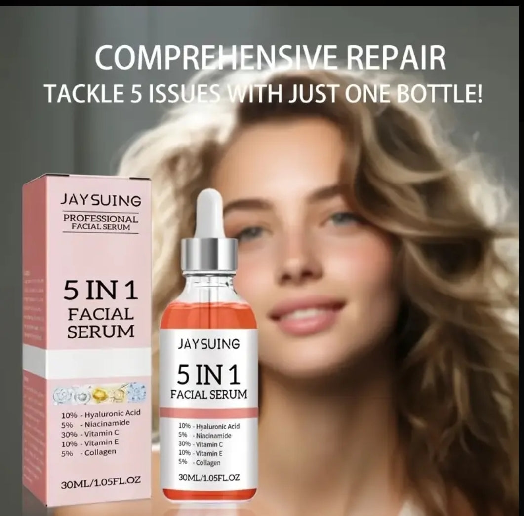 Sérum Visage Professionnel 5-en-1 JAYSUING – Acide Hyaluronique, Niacinamide, Vitamine C, Vitamine E, Collagène – 30 ml